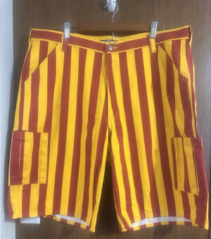 Game Day Red Yellow Stripe Men Shorts sz 40 100% cotton ISU Chiefs Minnesota